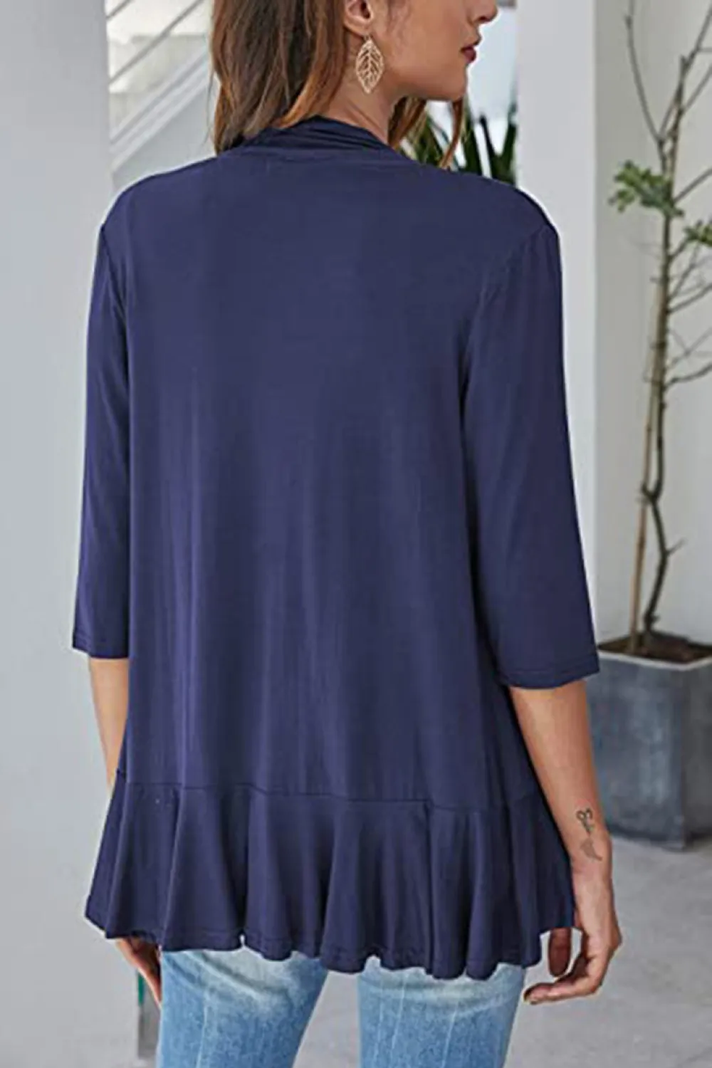 Open Front Ruffle Trim Cardigan, image 4