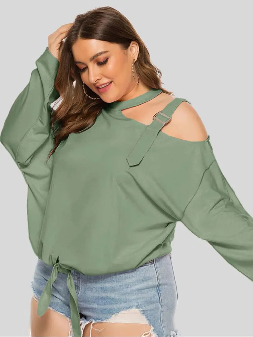 Plus Size Cold-Shoulder Tied Top, image 4