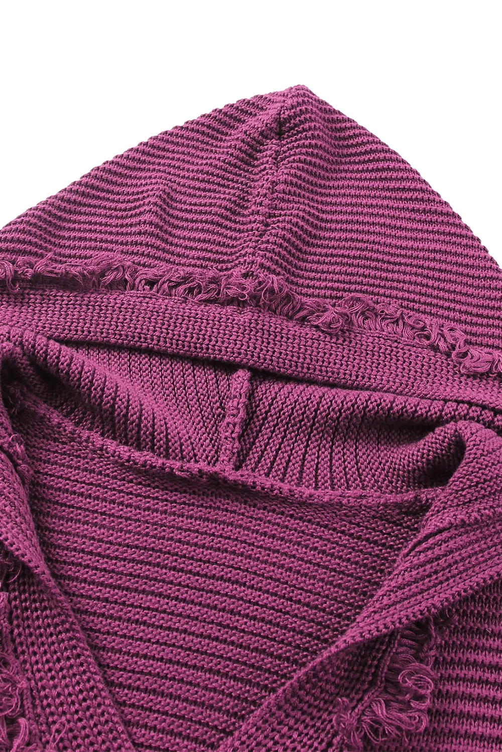 Horizontal Ribbing Fringe Trim Hooded Sweater, image 2