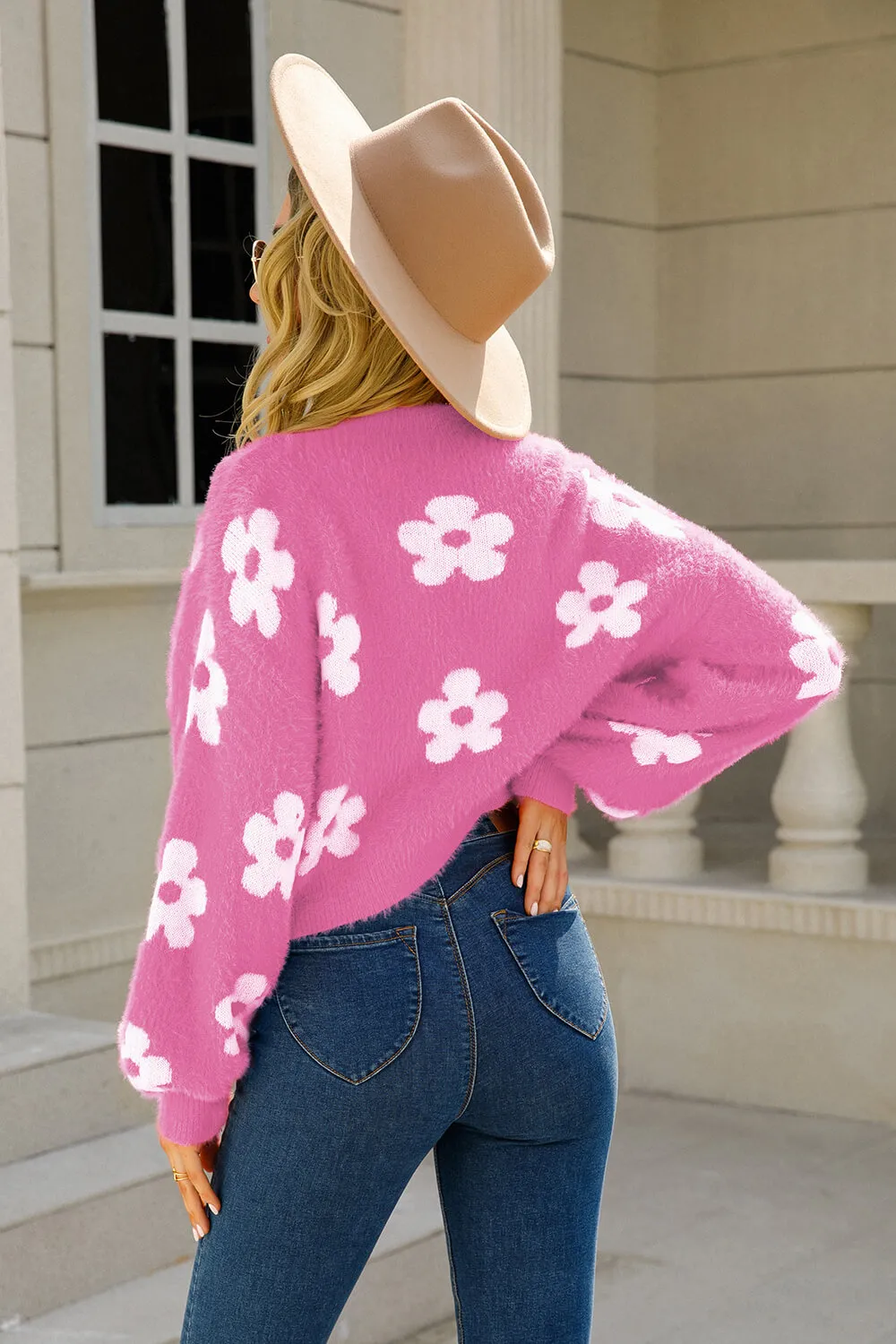 Floral Open Front Fuzzy Cardigan, image 3
