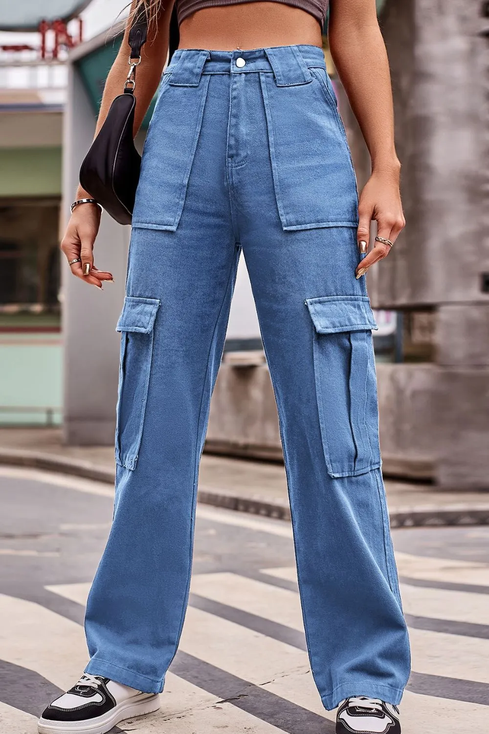 Buttoned High Waist Loose Fit Jeans, image 2