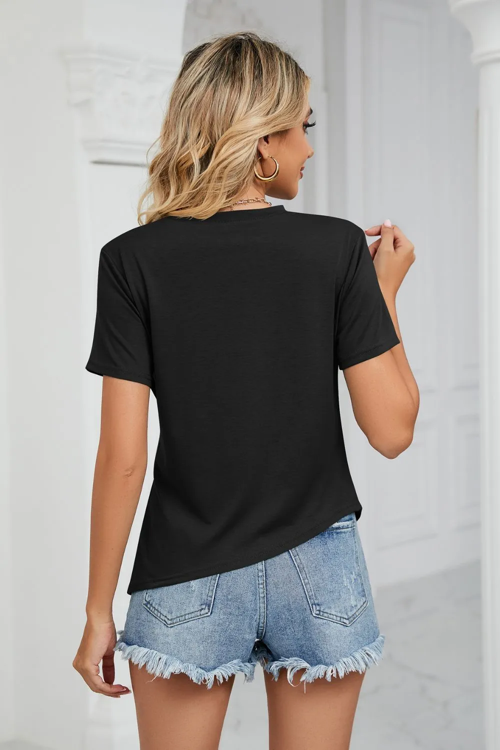 Ruched Hem Detail Crewneck T-Shirt, image 9