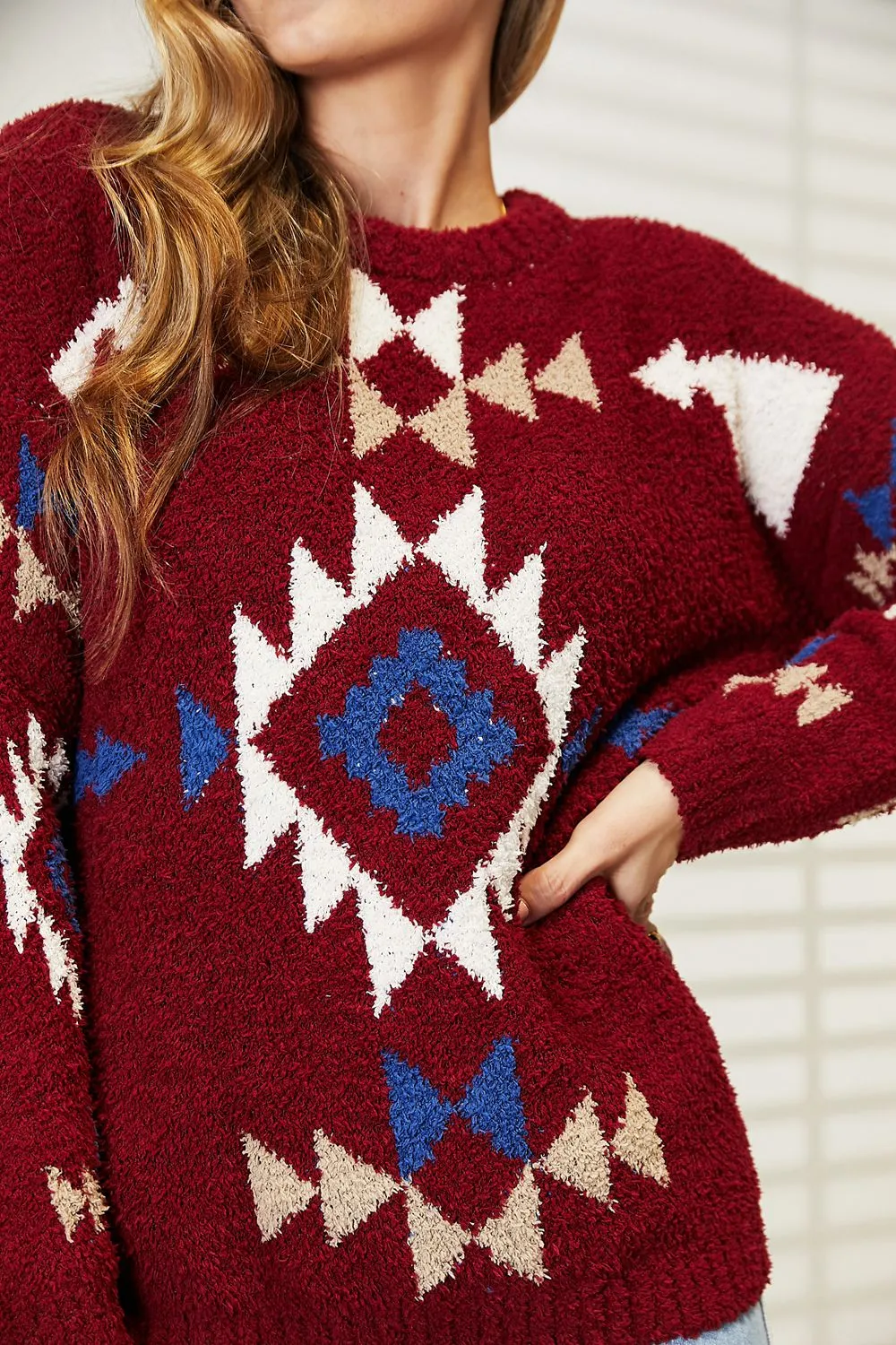 Full Size Aztec Soft Fuzzy Sweater, image 9