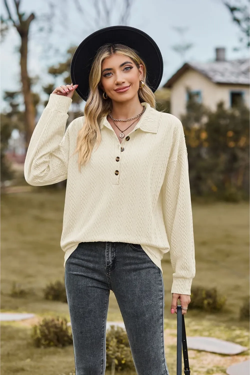 Collared Neck Long Sleeve Blouse, image 8