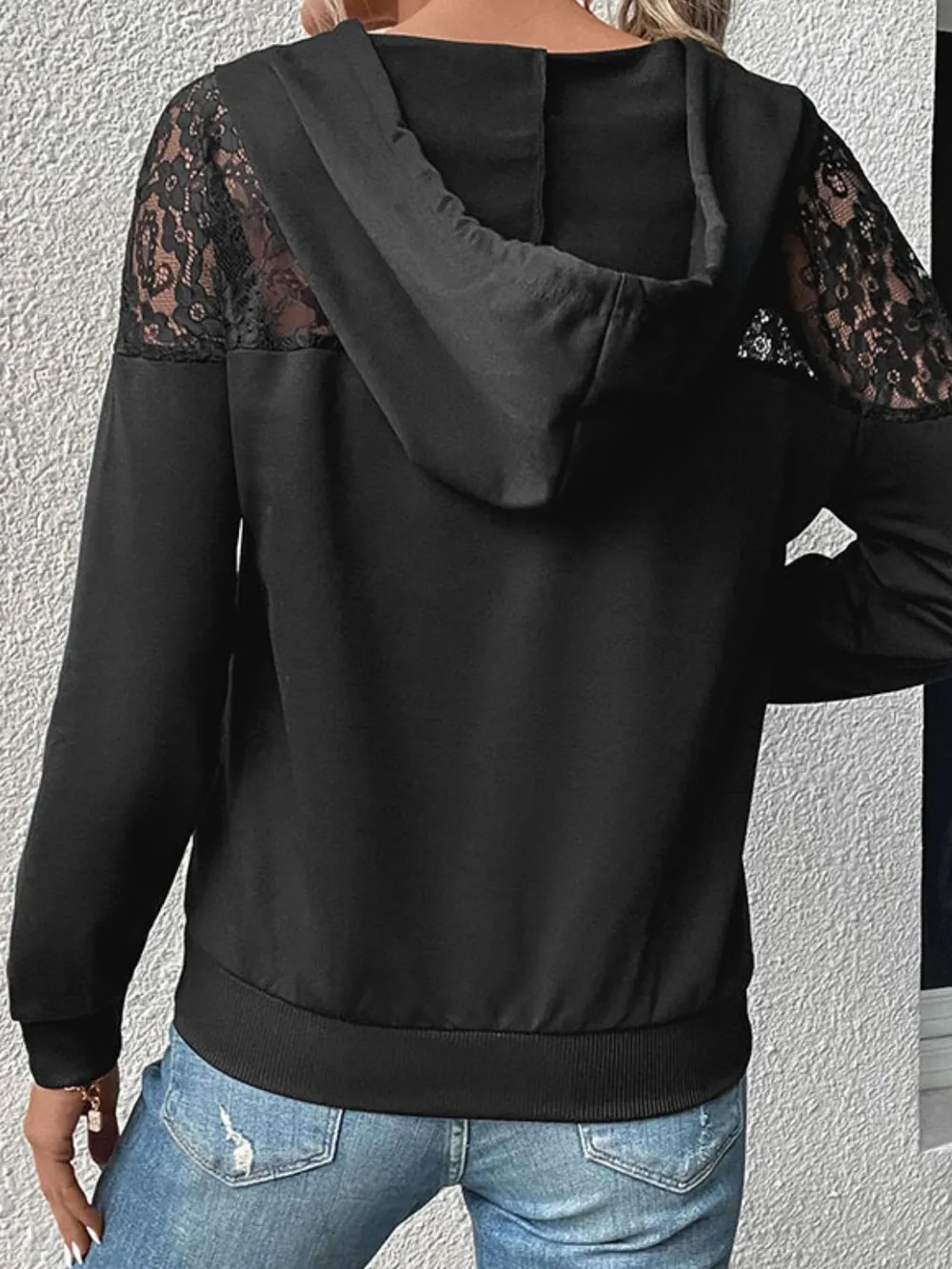 Lace Trim Dropped Shoulder Hoodie, image 2