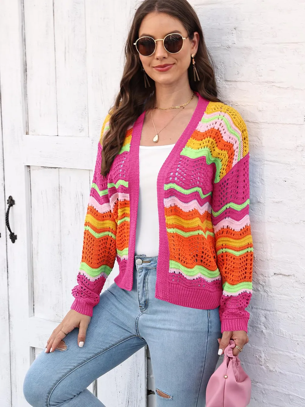 Open Front Openwork Cardigan, image 8