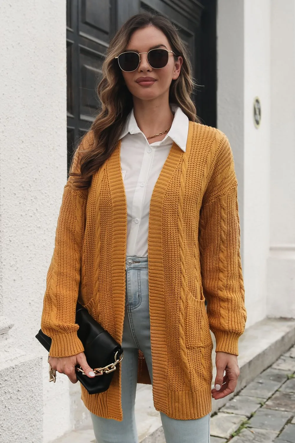 Open Front Longline Cardigan with Pockets, image 2