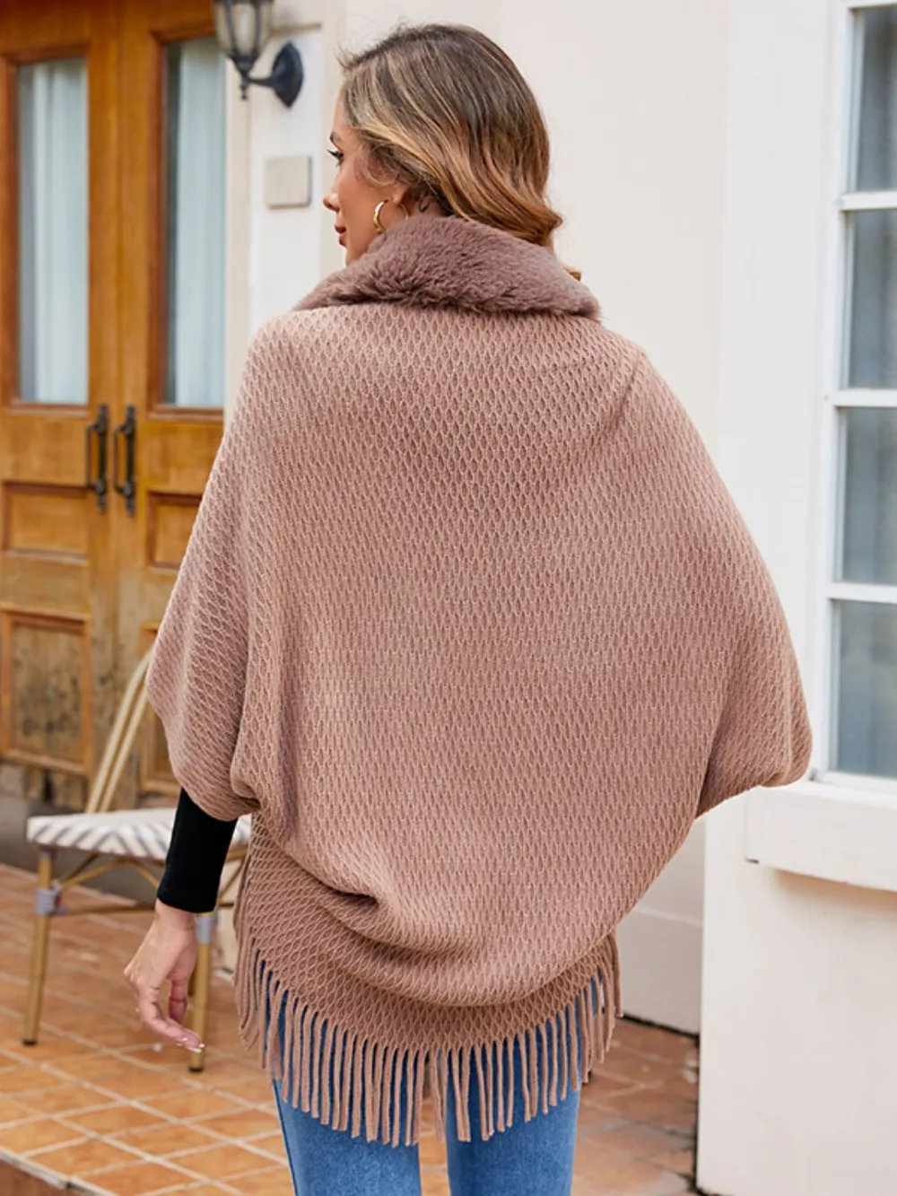 Open Front Fringe Hem Poncho, image 3