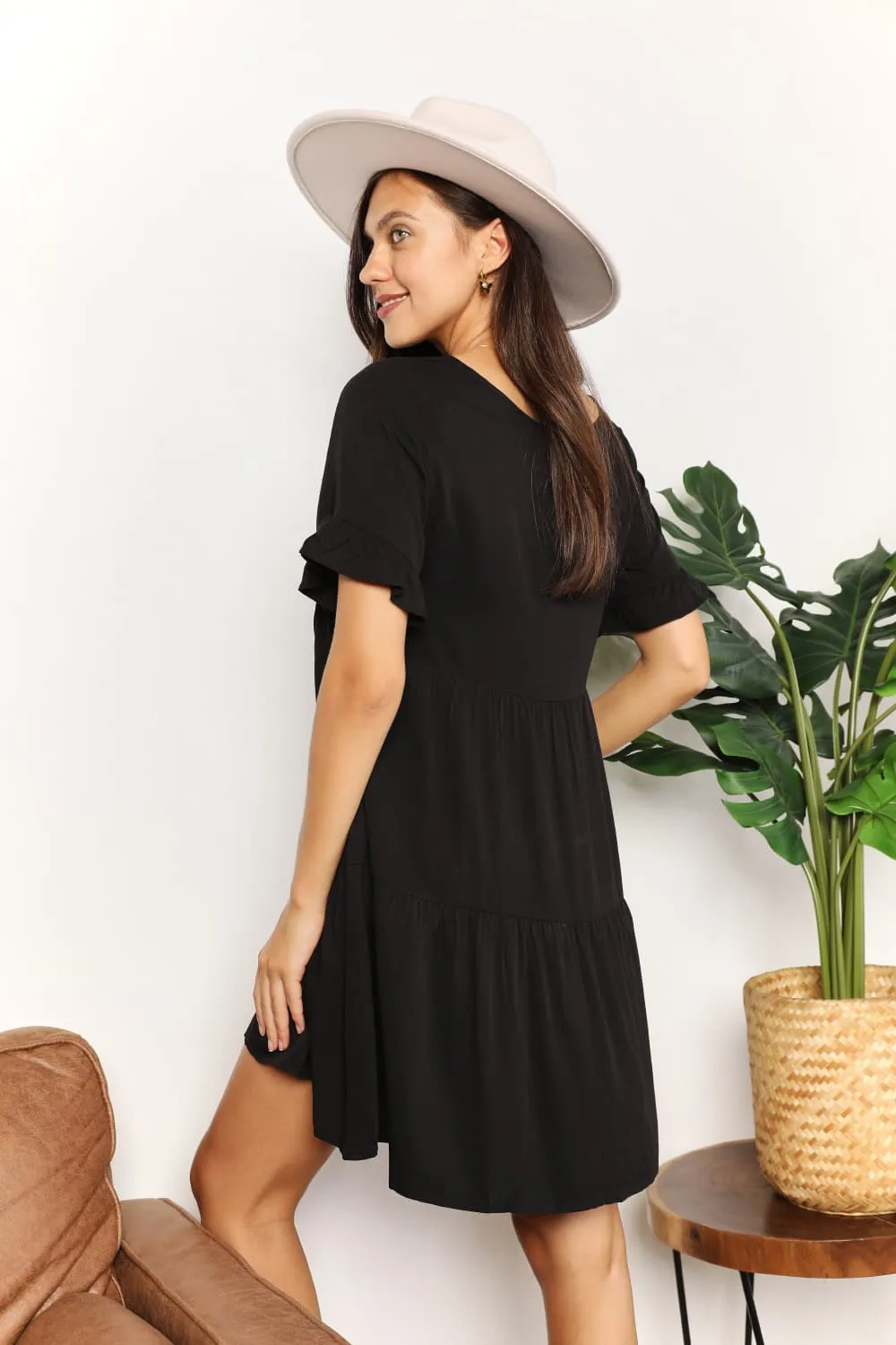 V-Neck Flounce Sleeve Tiered Dress, image 2