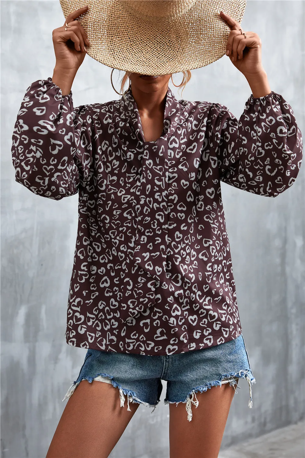 Printed Tie Neck Puff Sleeve Blouse, image 4