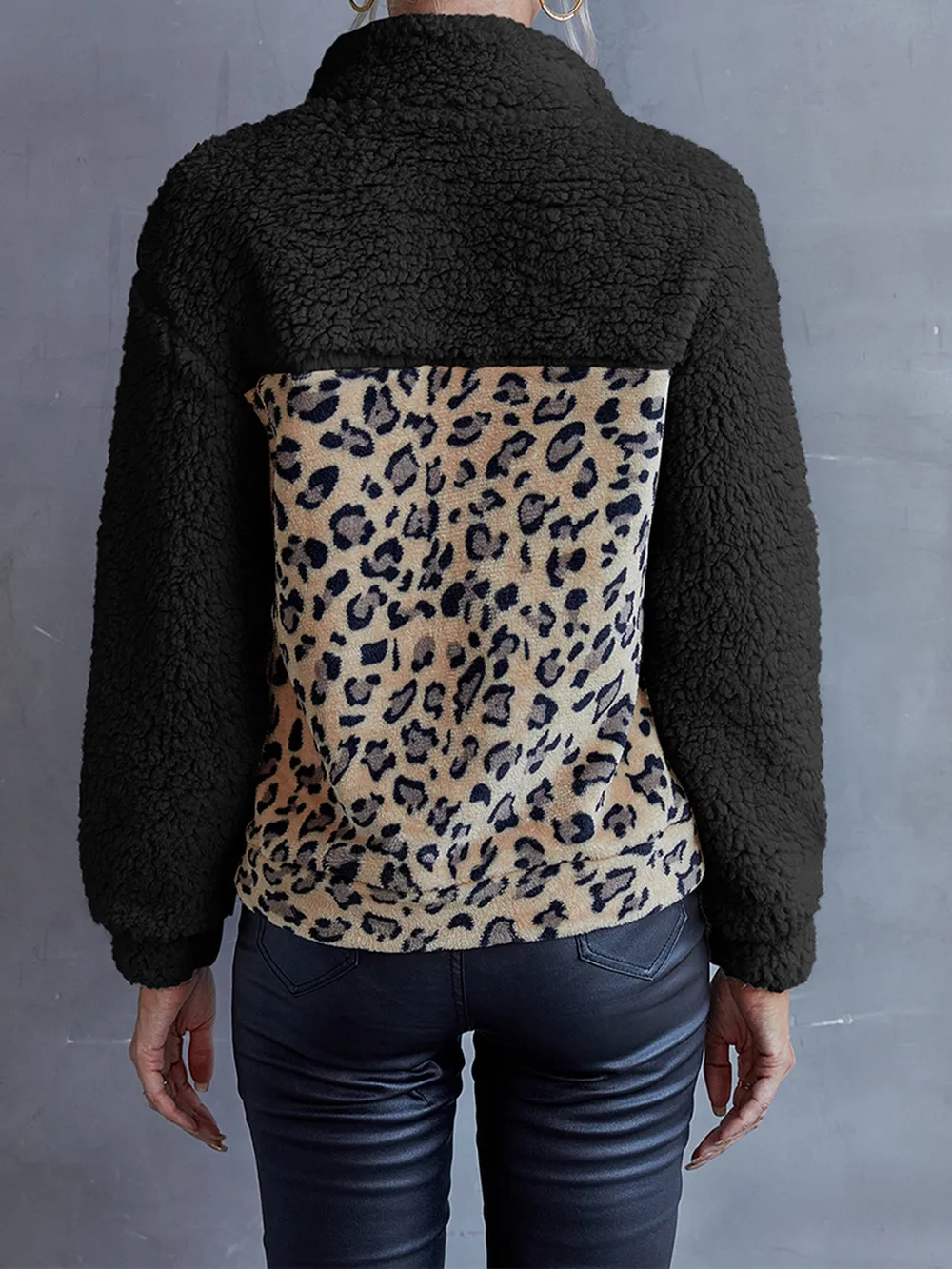 Leopard Quarter-Snap Teddy Sweatshirt, image 9