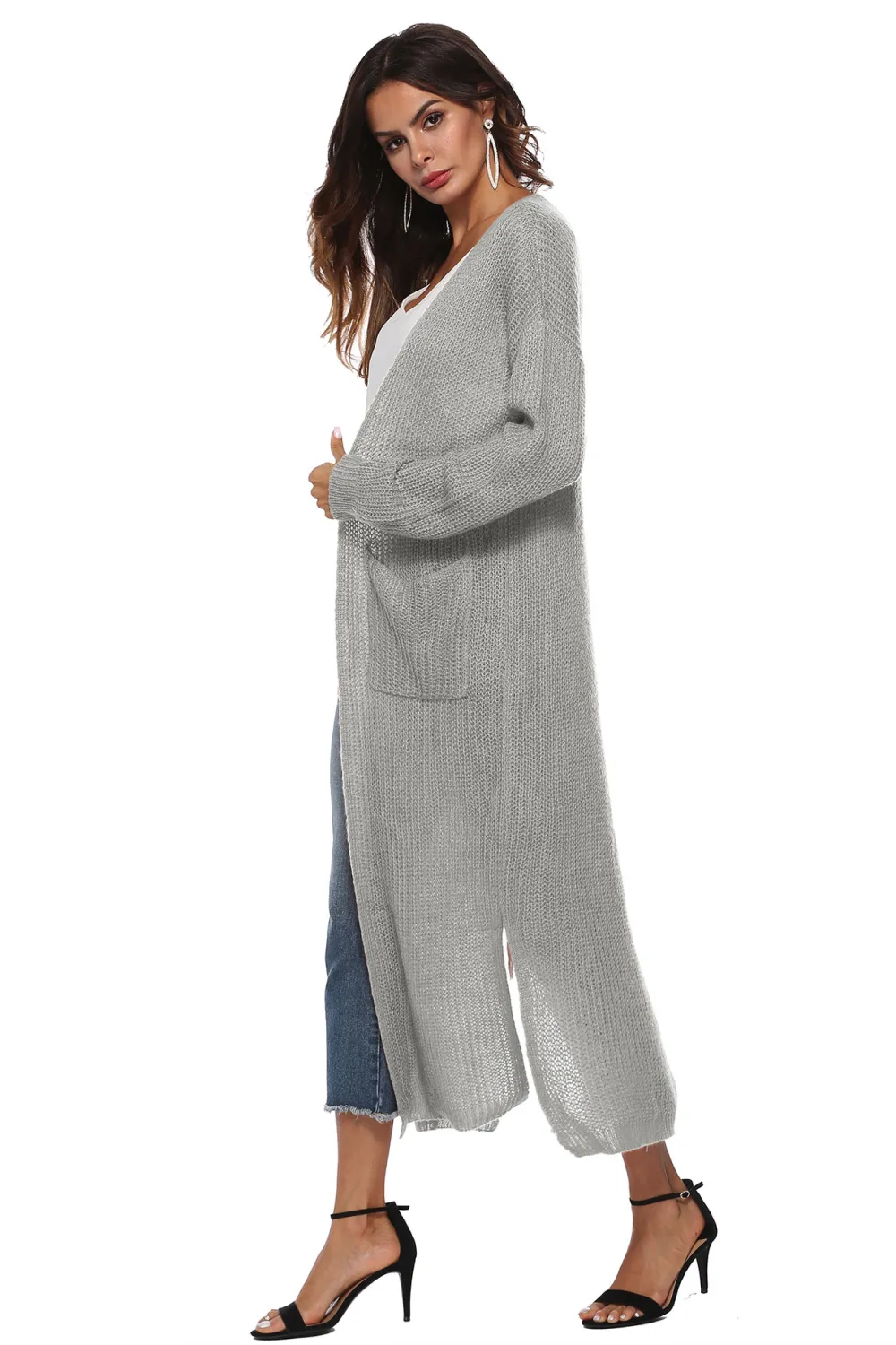Long Sleeve Open Front Buttoned Cardigan, image 12