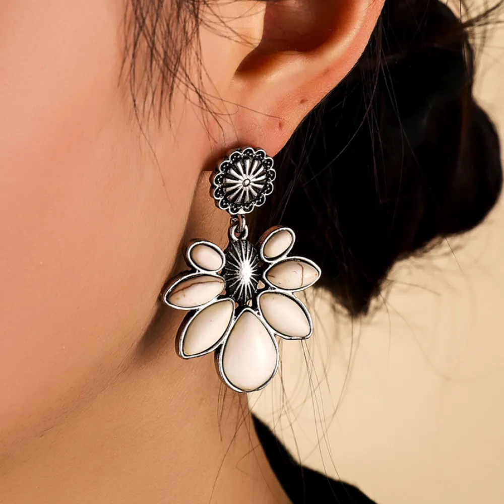 Artificial Turquoise Flower Earrings, image 7