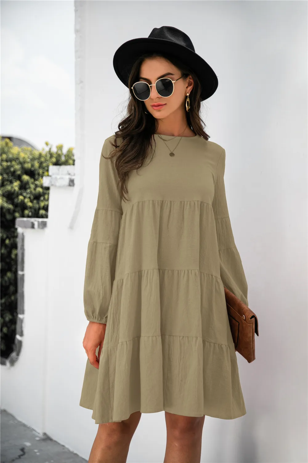Balloon Sleeve Keyhole Tiered Dress, image 3