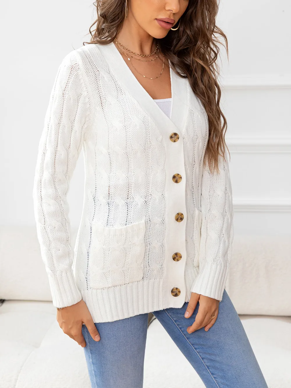 Button Down Cable-Knit Cardigan, image 17