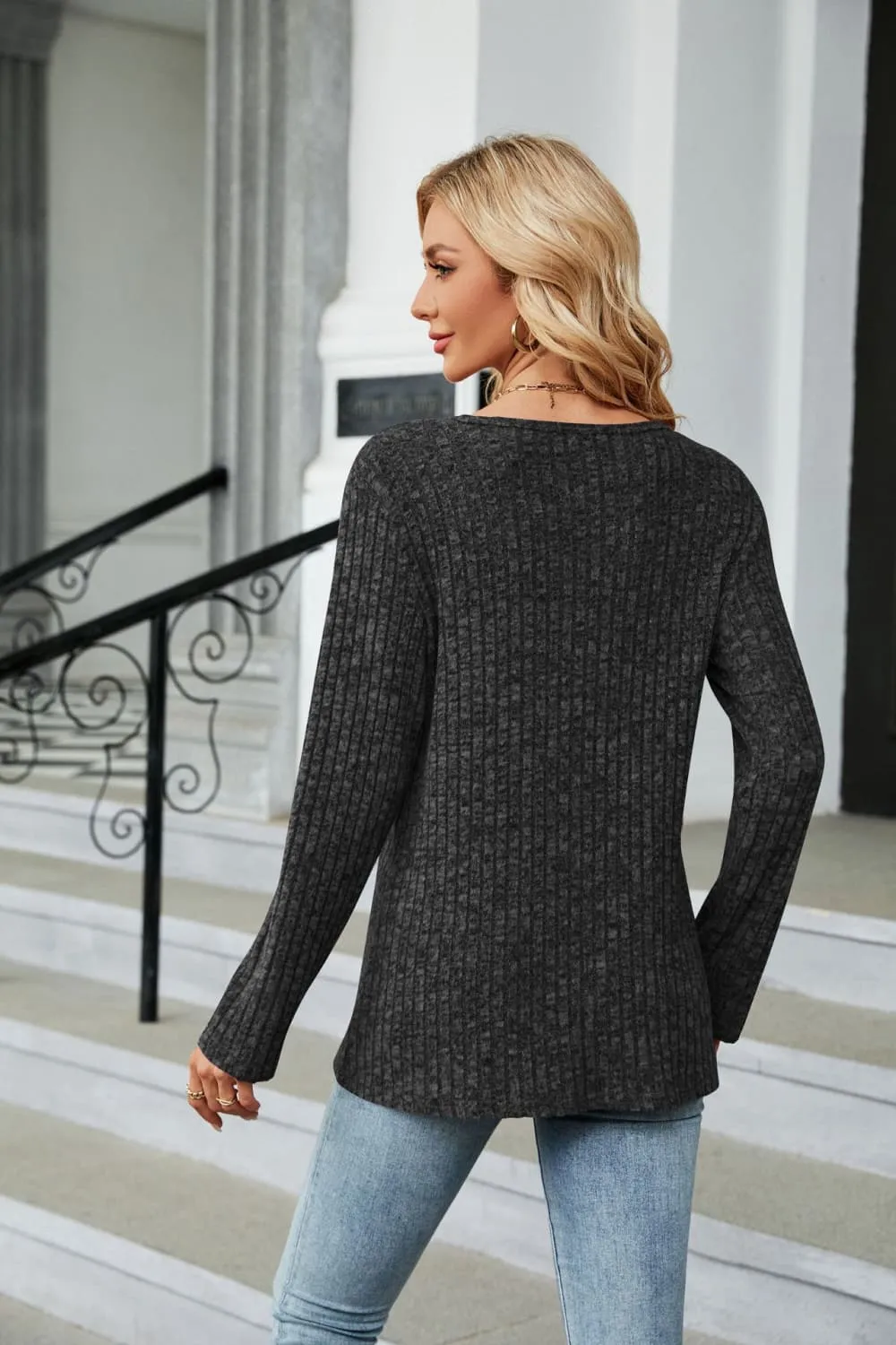 Buttoned Long Sleeve Slit Top, image 15