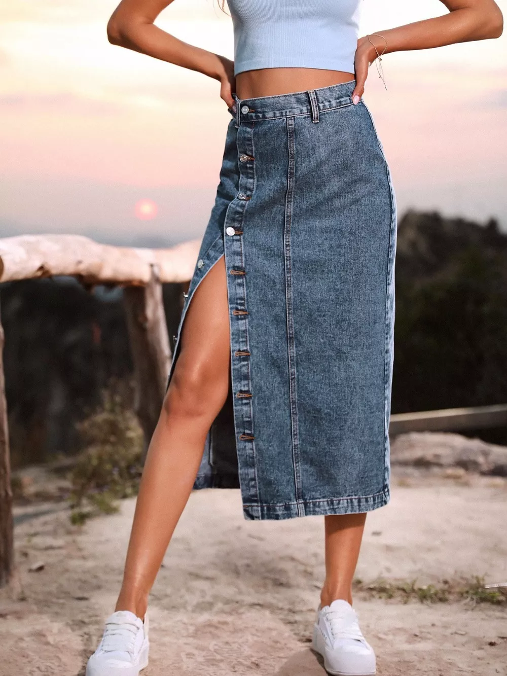 Button Down Denim Skirt, image 2