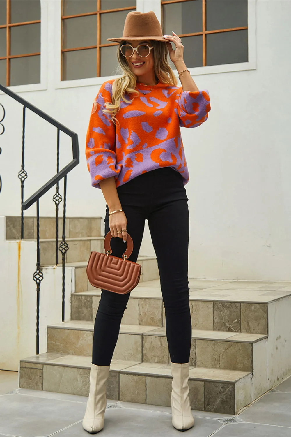 Leopard Round Neck Dropped Shoulder Sweater, image 12