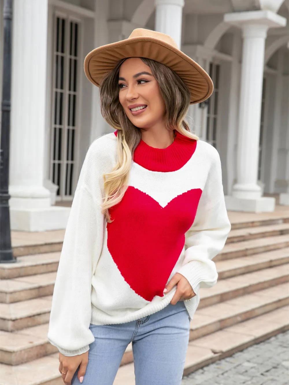 Heart Graphic Round Neck Sweater, image 3
