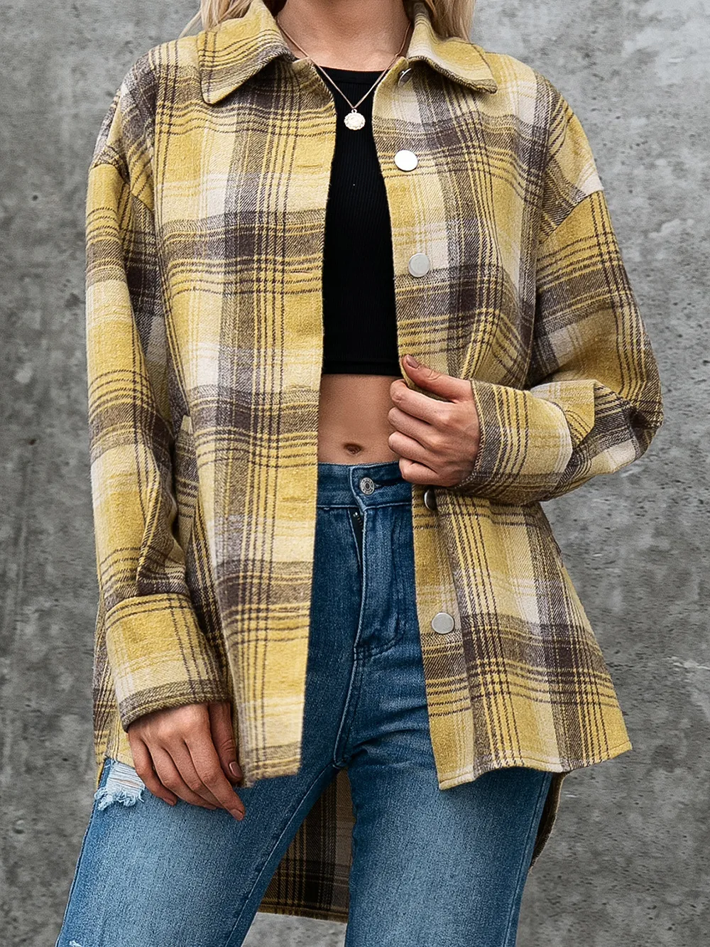 Plaid Collared Neck Long Sleeve Shirt, image 4