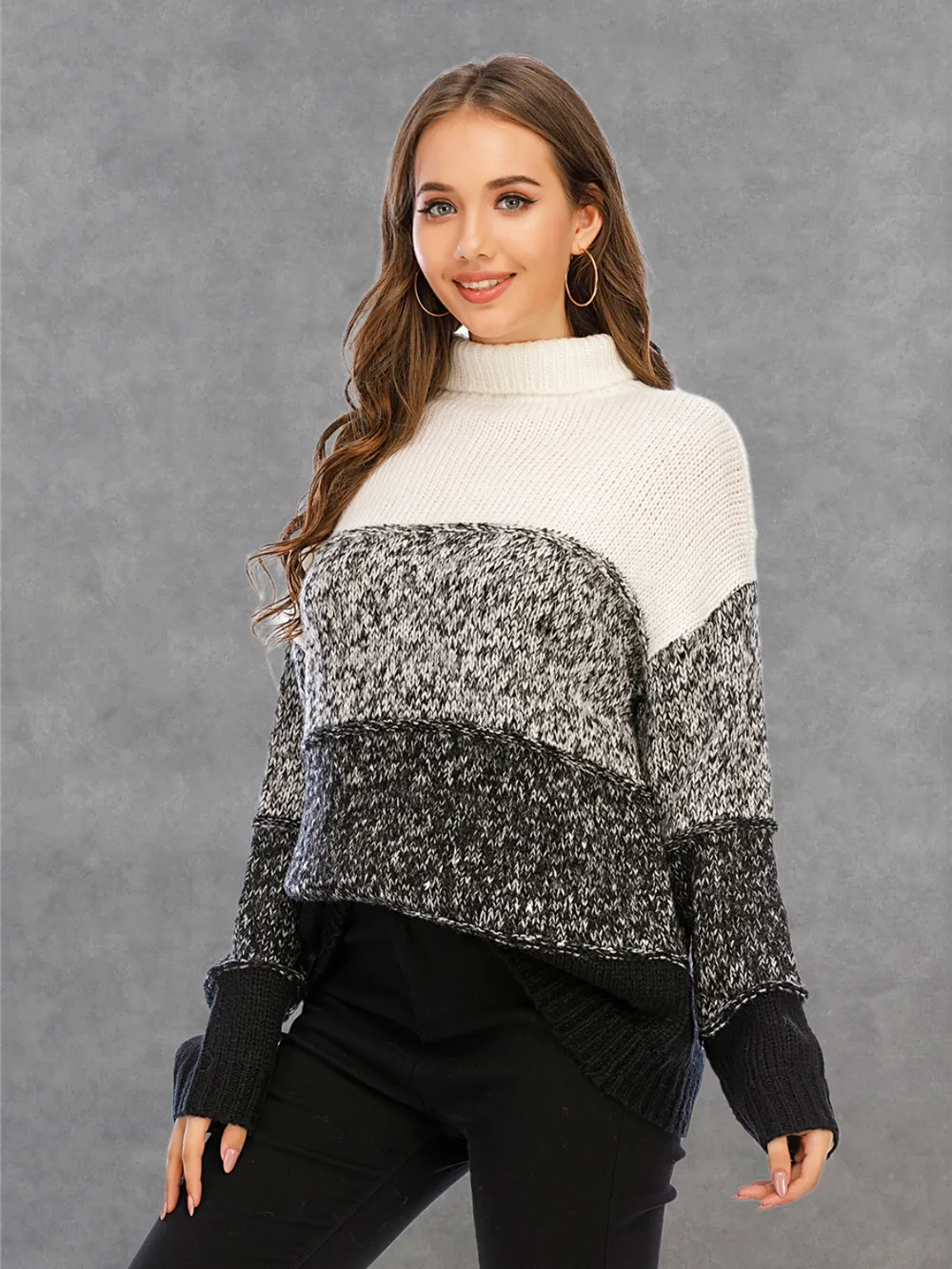 Color Block Turtleneck Sweater, image 2