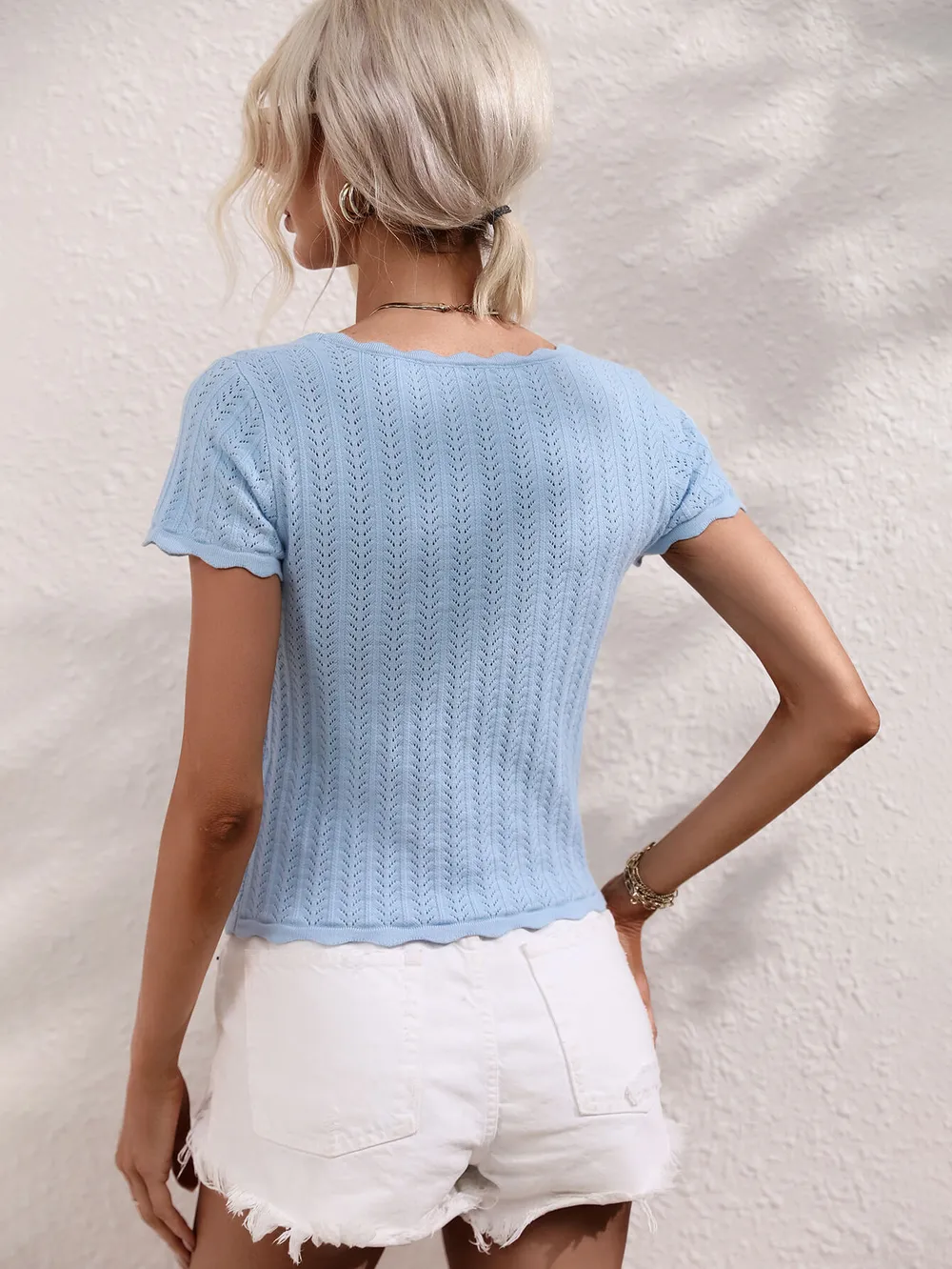 Scalloped Hem Square Neck Knit Top, image 13
