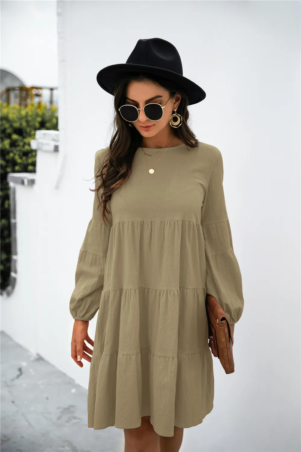 Balloon Sleeve Keyhole Tiered Dress, image 4