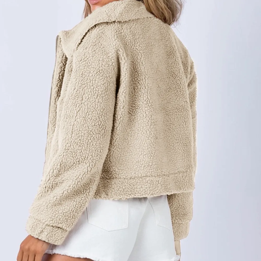 Long Sleeve Collared Neck Sherpa Jacket, image 9