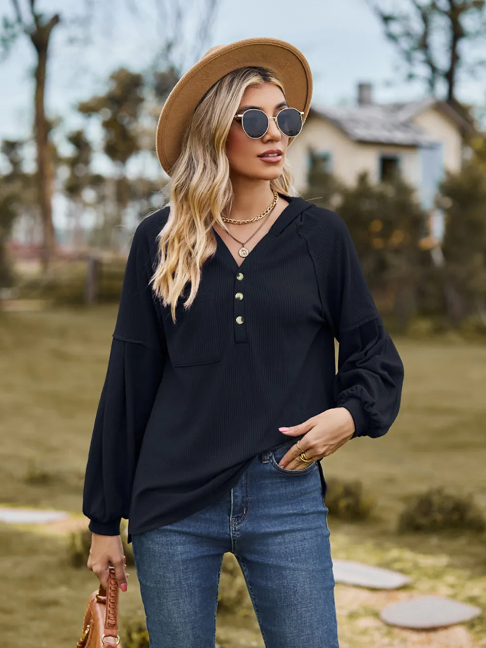 Dropped Shoulder Button-Down Hoodie, image 9