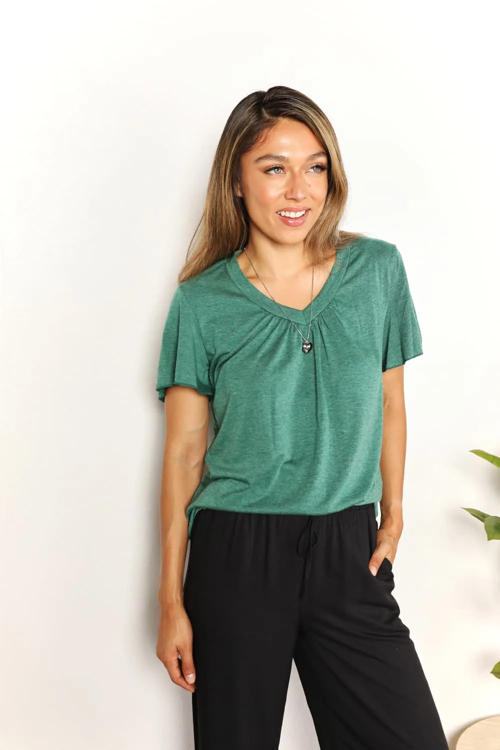 Ruched V-Neck Short Sleeve T-Shirt, image 6