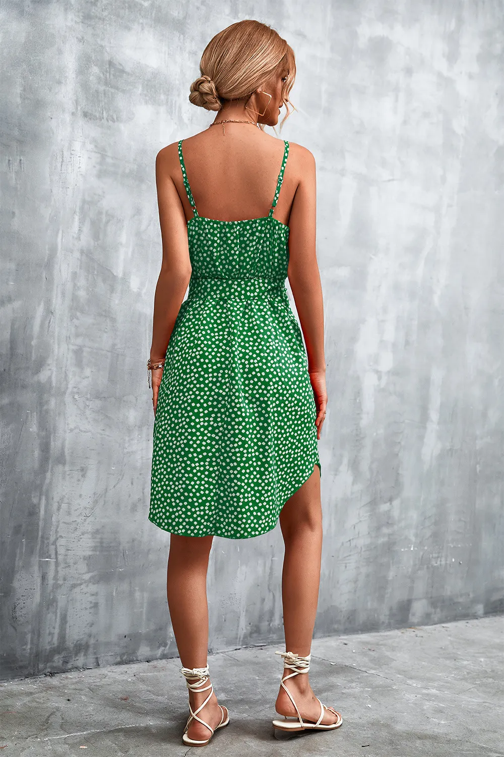 Printed V-Neck Tie Waist Mini Dress, image 3
