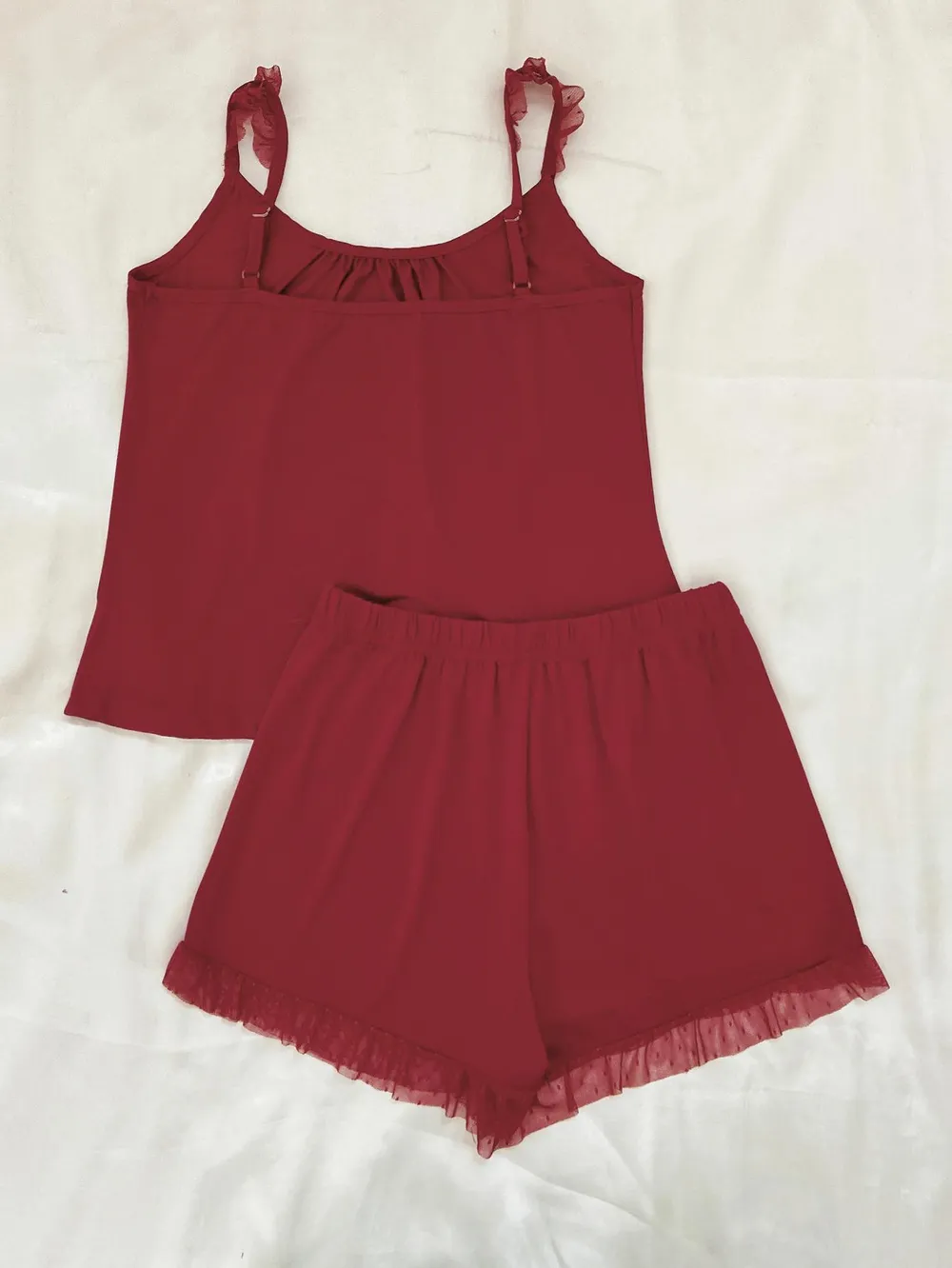 Gathered Detail Spliced Mesh Sleeveless Top and Shorts Lounge Set, image 2