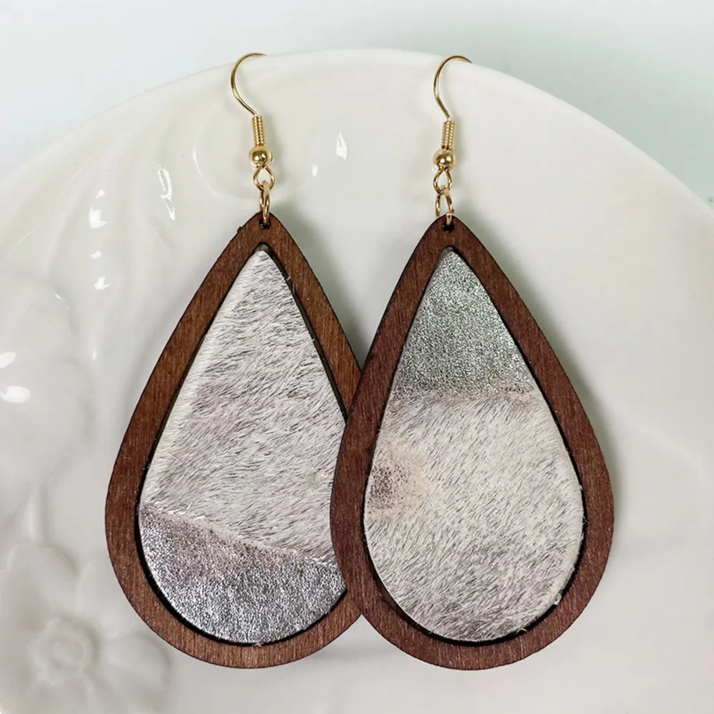 Teardrop Shape Wooden Dangle Earrings, image 9