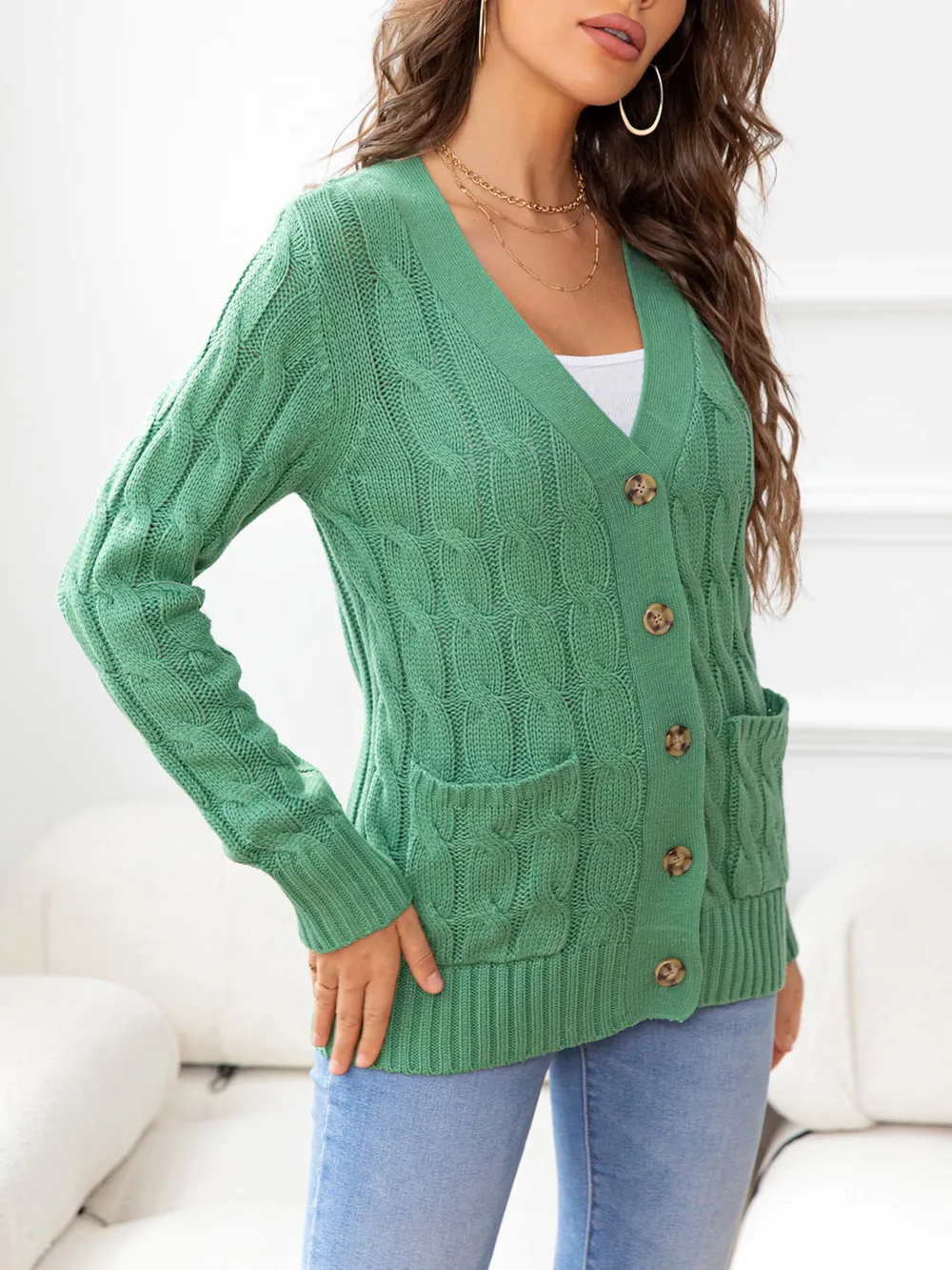 Button Down Cable-Knit Cardigan, image 23