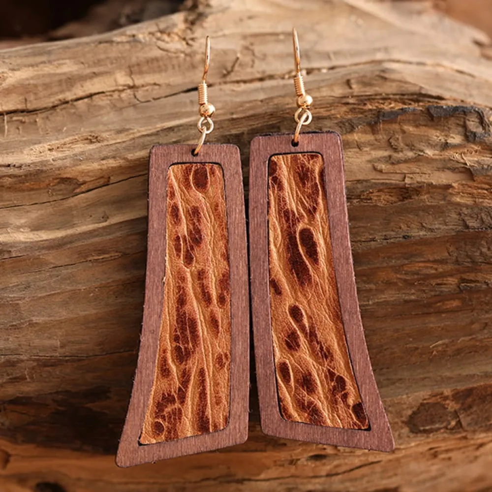 Geometrical Shape Wooden Dangle Earrings, image 6