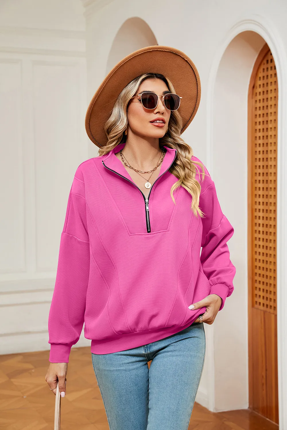 Half-Zip Dropped Shoulder Sweatshirt, image 18