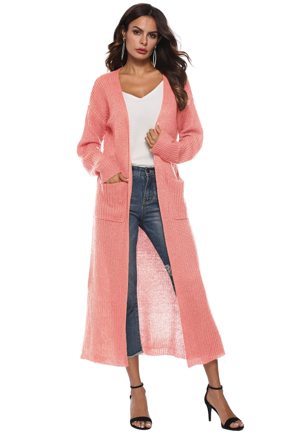 Long Sleeve Open Front Buttoned Cardigan, image 8