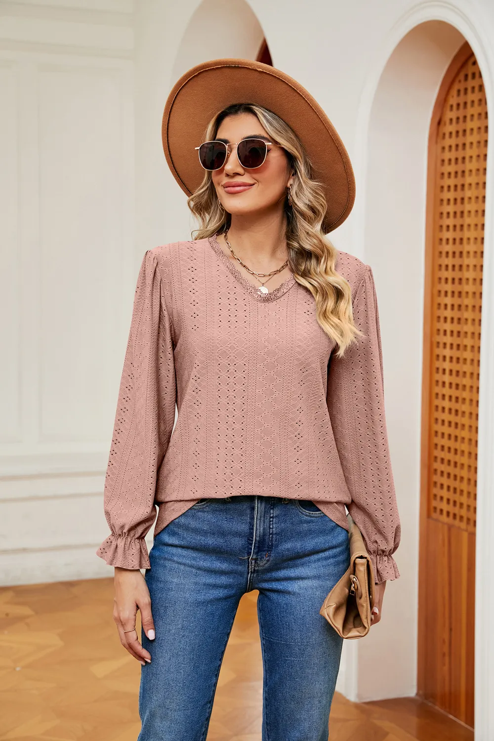 V-Neck Flounce Sleeve Blouse, image 17