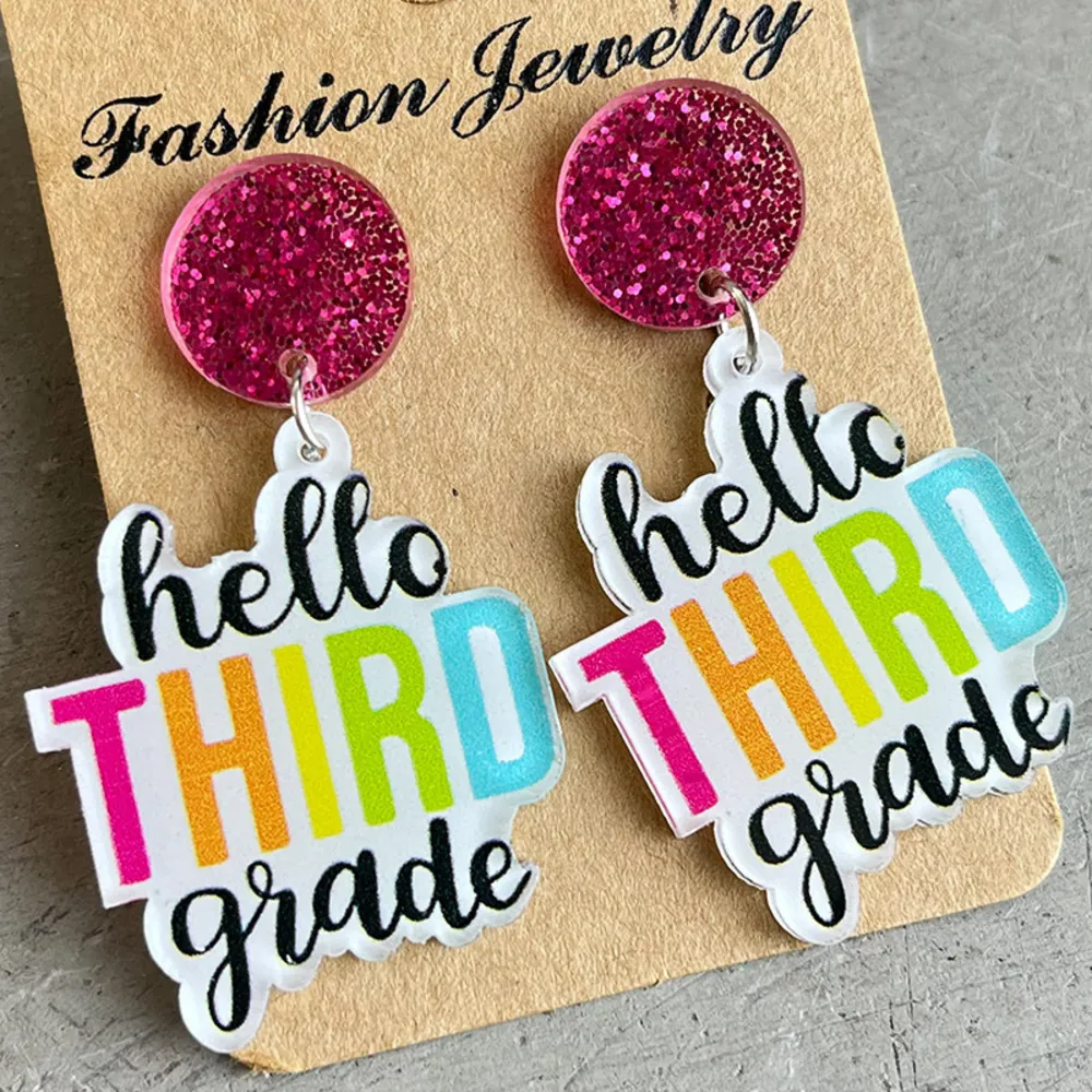 HELLO SECOND GRADE Acrylic Dangle Earrings, image 4