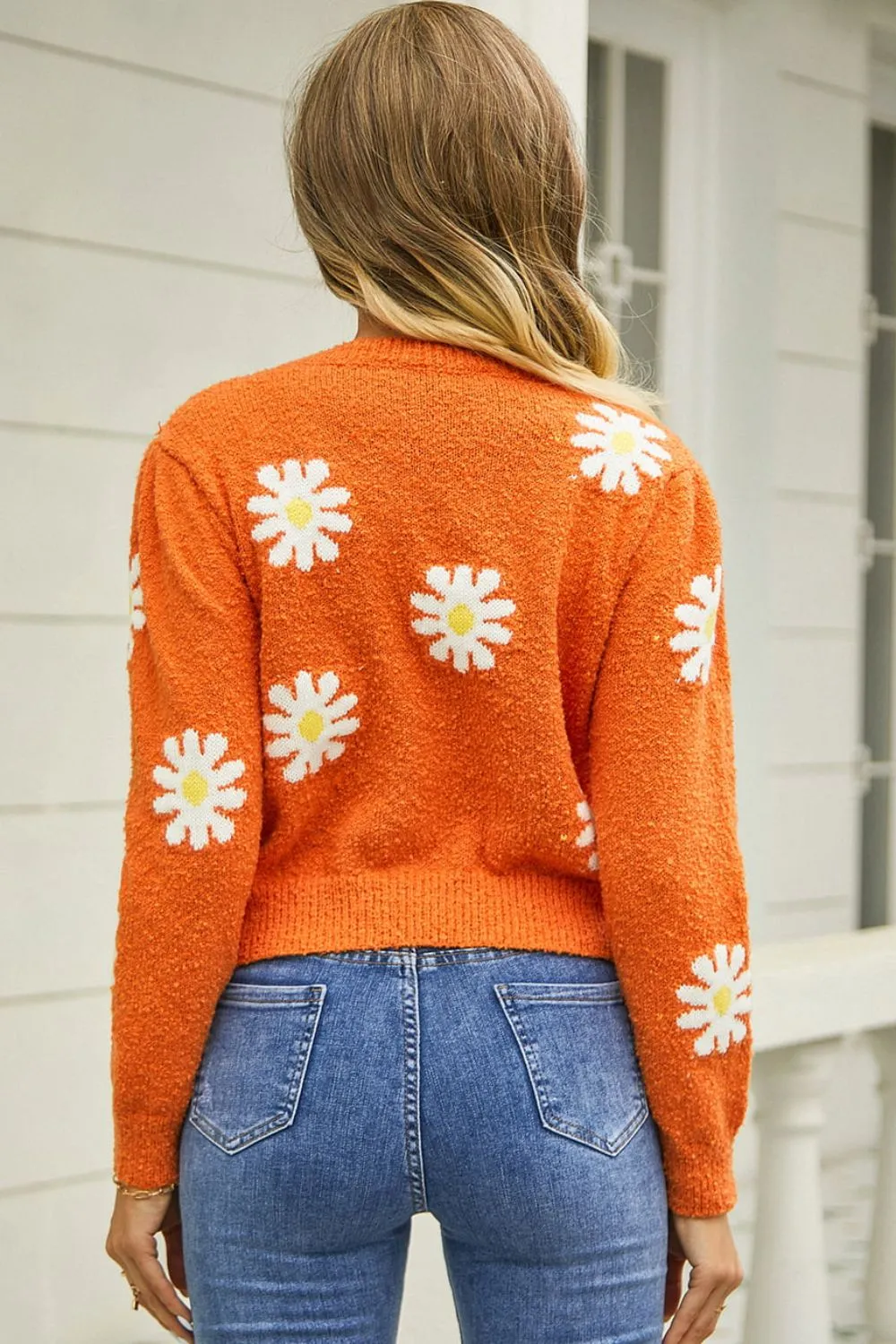 Flower Pattern Round Neck Short Sleeve Pullover Sweater, image 16