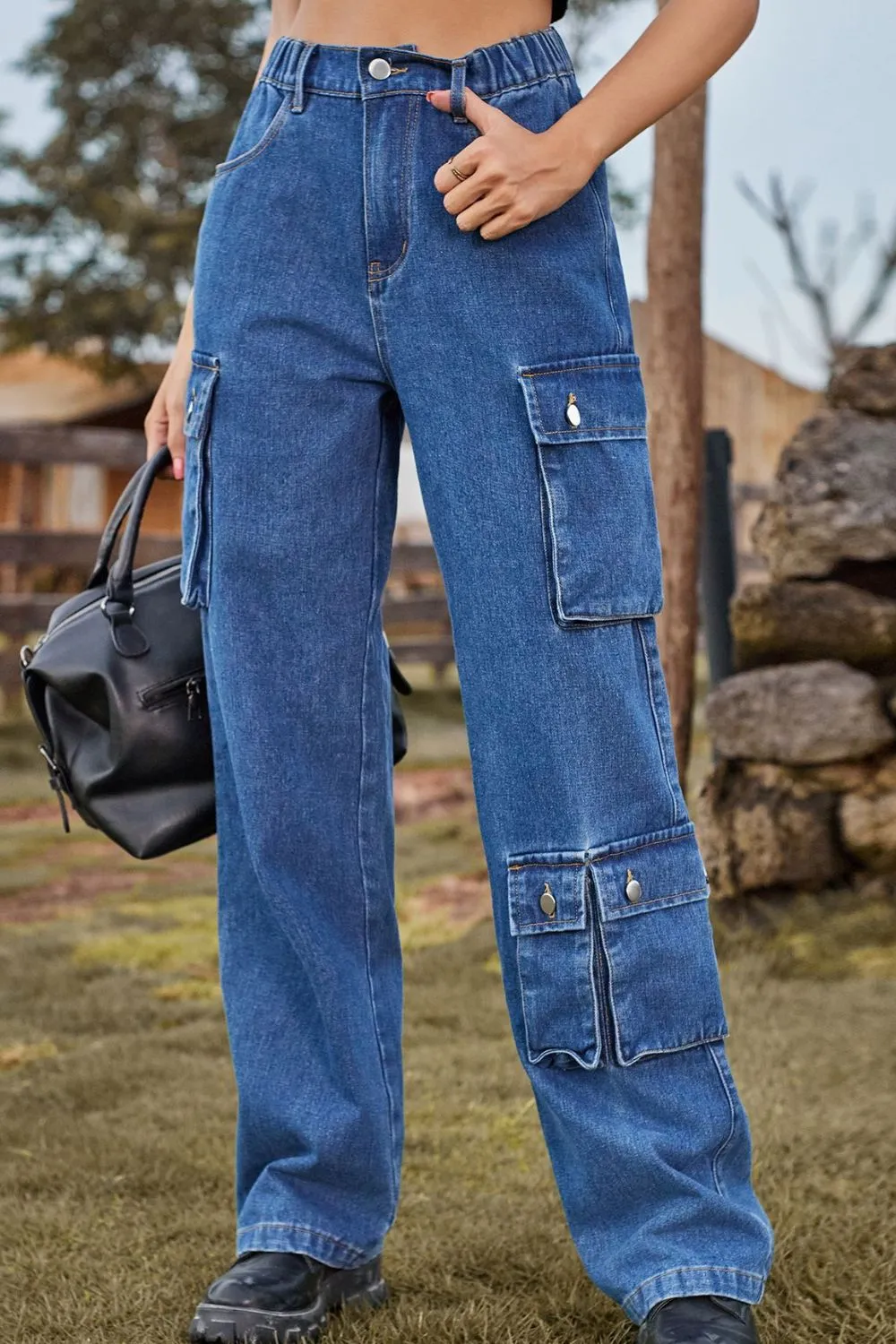 Loose Fit Long Jeans with Pockets, image 7