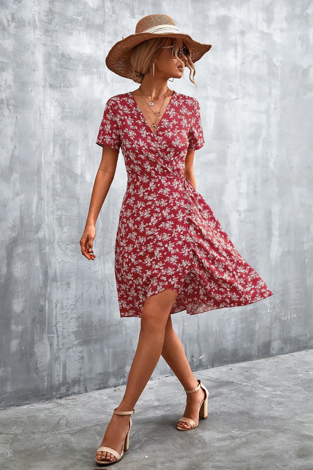Floral Surplice Neck Flutter Sleeve Dress, image 4