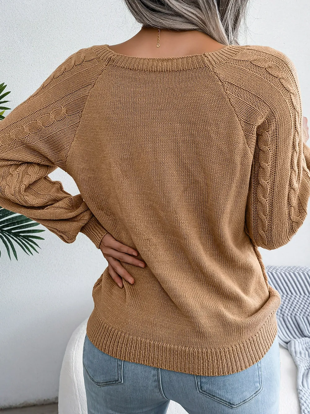 Decorative Button Cable-Knit Sweater, image 3