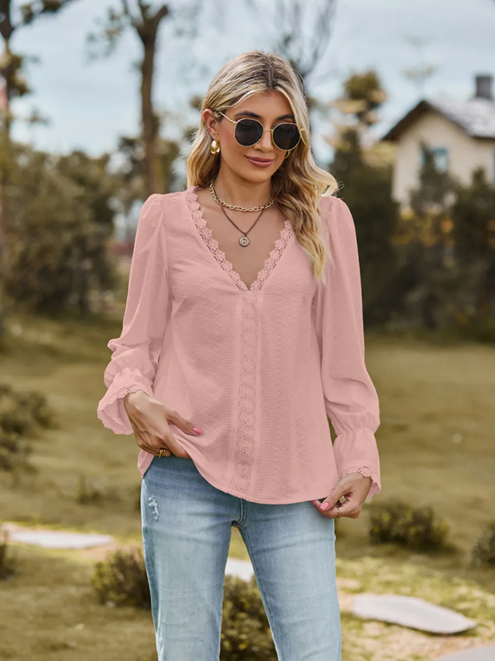 V-Neck Flounce Sleeve Blouse, image 9