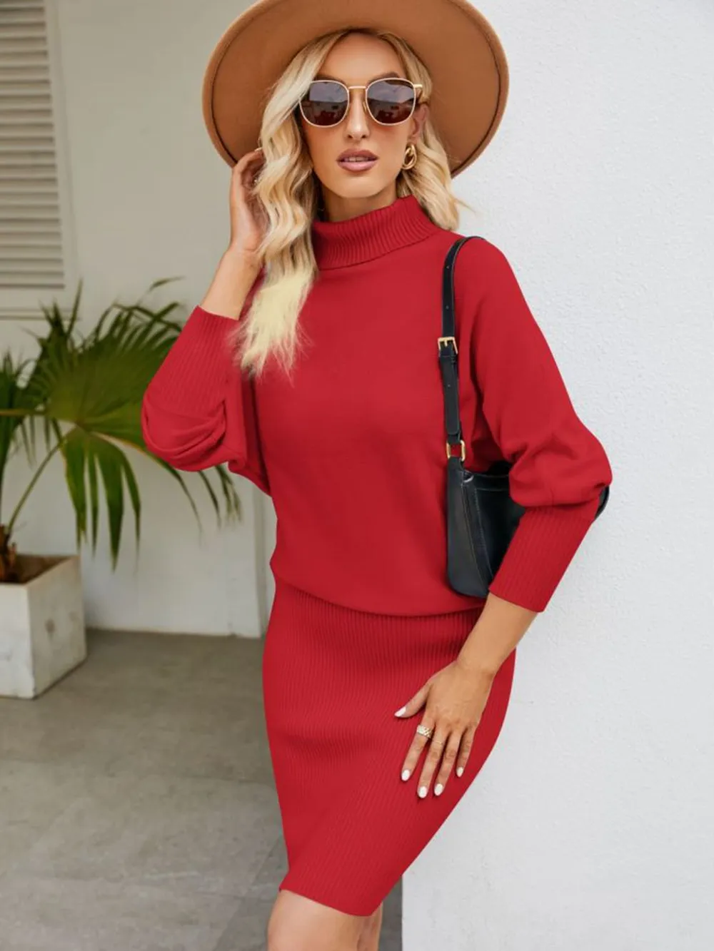 Turtle Neck Long Sleeve Ribbed Sweater Dress, image 4