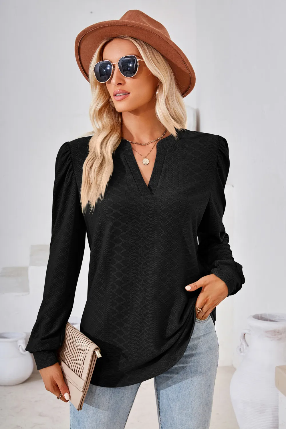V-Neck Puff Sleeve Blouse, image 10