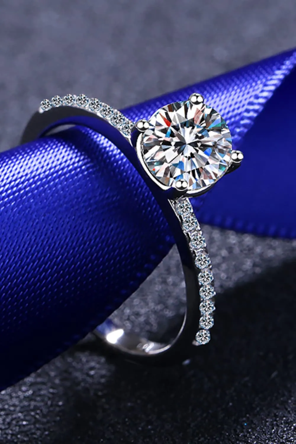 1 Carat Moissanite Rhodium-Plated Side Stone Ring, image 2