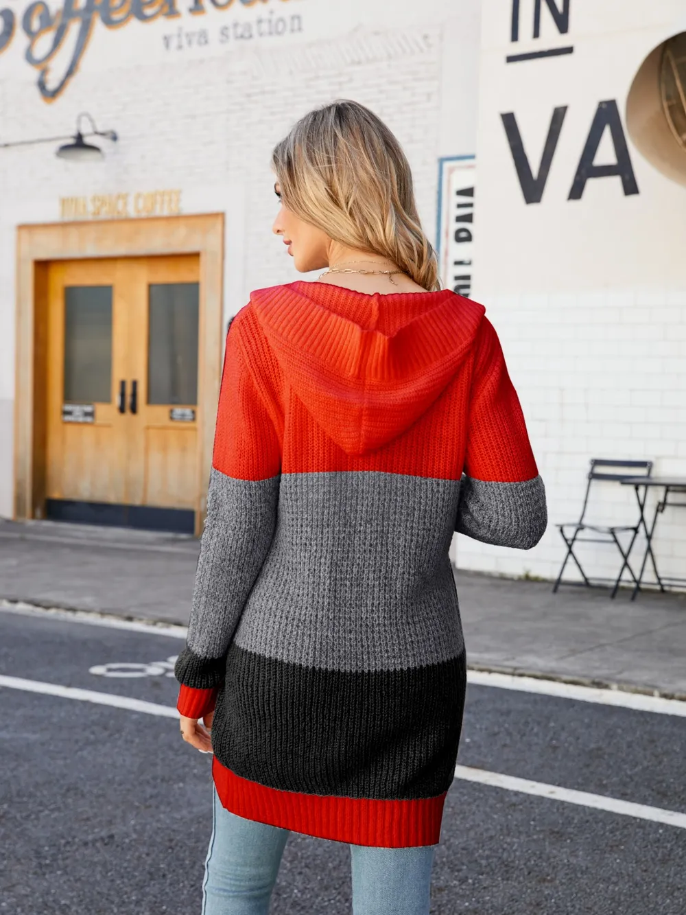 Color Block Open Front Hooded Cardigan, image 7