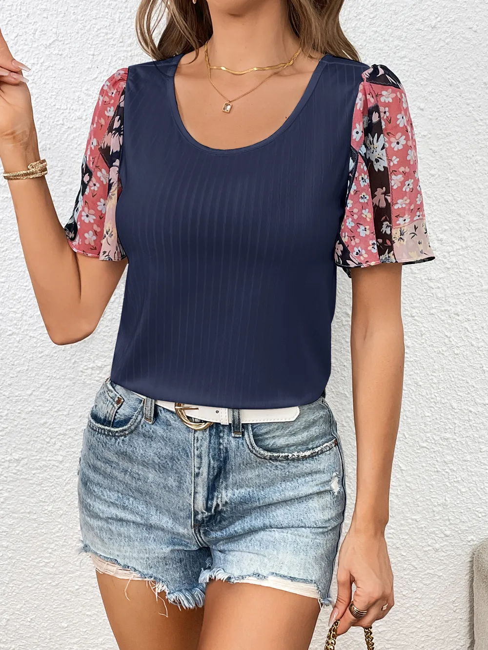 Printed Puff Sleeve Round Neck Tee, image 7