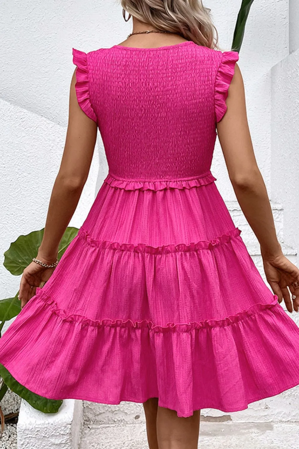 Smocked Frill Trim Deep V Dress, image 2